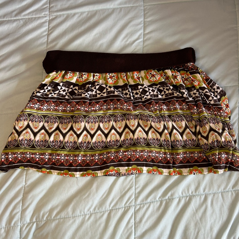 Lily White Brown, Cream and Green Patterned Mini Skirt